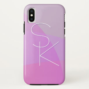 重複するイニシャル ピンクモダン幾何学的 iPhone X ケース