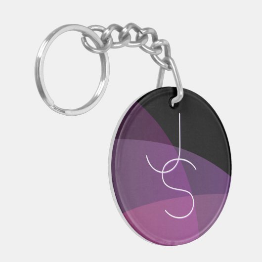 重複するイニシャル |紫モダンとピンク キーホルダー (正面左)