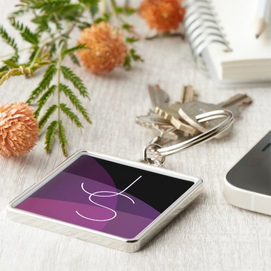 重複するイニシャル |紫モダンとピンク キーホルダー (側面)