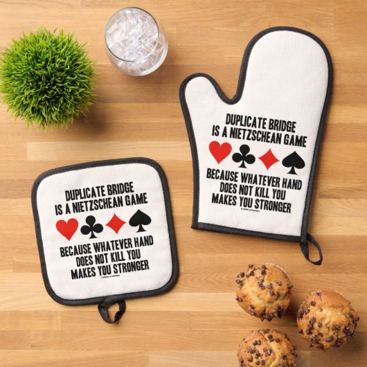 重複ブリッジはニーチェのゲームのユーモア 鍋つかみ&鍋敷きセット (トップダウン)