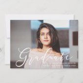 重要なスクリプトピンク写真卒業 案内状 (正面)