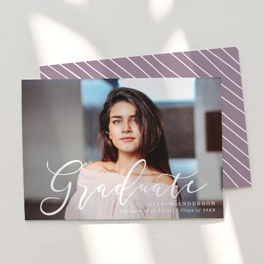 重要なスクリプト紫の写真卒業 案内状