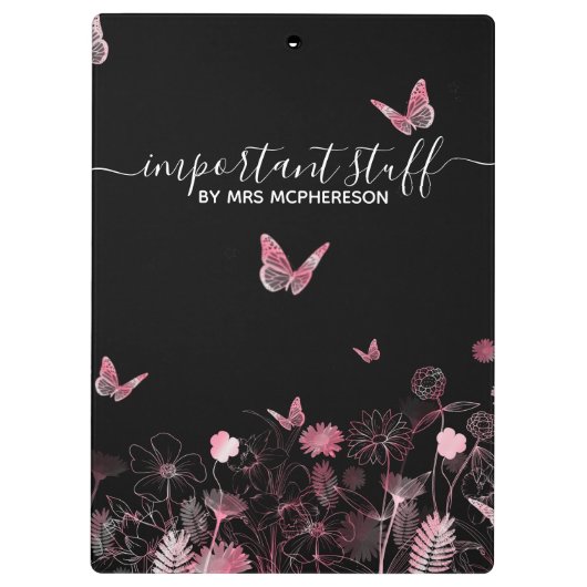 重要な物フラワーフィールドと蝶Cli クリップボード (裏面)