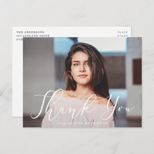 重要な白いスクリプト写真卒業ありがとう ポストカード (正面/裏面)