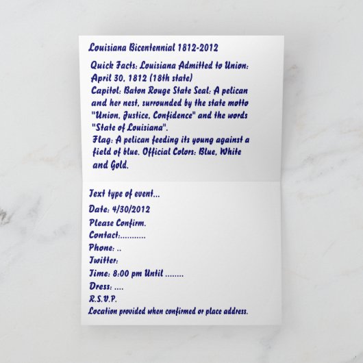 重要な誕生会ルイジアナは次ノートを見ます 招待状 (内部)