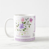 重要な誕生日名とイニシャルフローラデザイン コーヒーマグカップ (左)