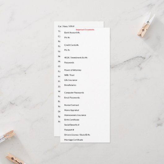 重要書類カード カード (正面/裏面インサイチュ)