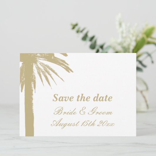 重要:日付の手のひらビーチ結婚式カードを保存 セーブザデート (スタンド正面)