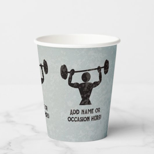 重量を持ち上げる強い男性 – 男性勇気付けられる 紙コップ (裏面)