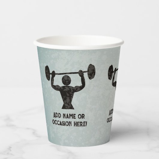 重量を持ち上げる強い男性 – 男性勇気付けられる 紙コップ (正面)