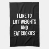 重量を持ち上げ、クッキーのおもしろいなトレーニングを食べて下さい キッチンタオル (縦)