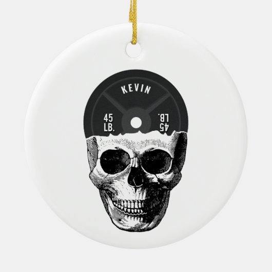 重量プレートスカル訓練フィットネスボディビル セラミックオーナメント (裏面)