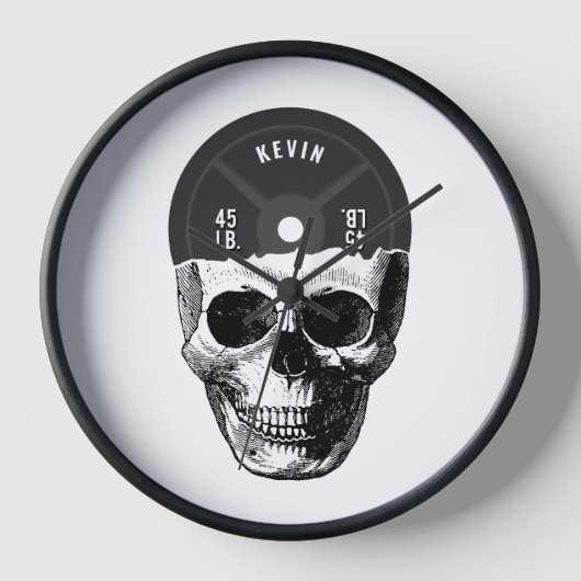 重量プレートスカル訓練フィットネスボディビル 壁時計 (正面)