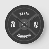 重量プレートトレーニングフィットネスボディビル名 ラウンド壁時計 (正面)