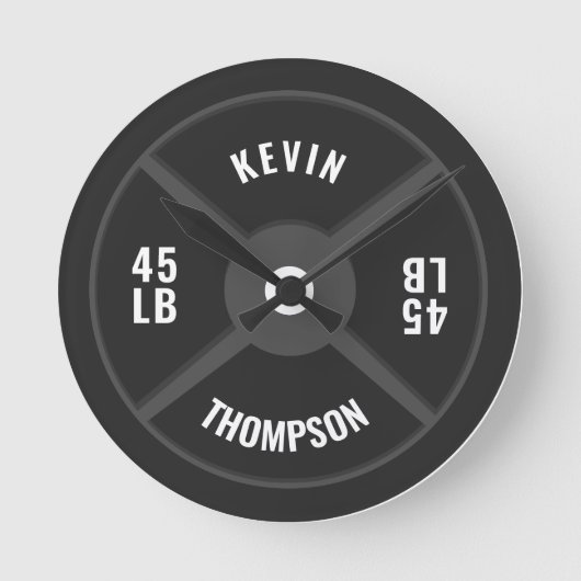 重量プレートトレーニングフィットネスボディビル名 ラウンド壁時計 (正面)