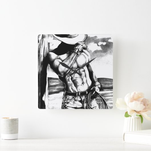 重量モダン挙げカウボーイマン スクエア壁時計 (ホーム)