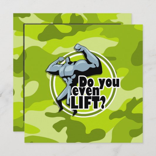 重量引きおもしろい上げ;明るい緑の迷彩柄、迷彩 招待状 (正面/裏面)