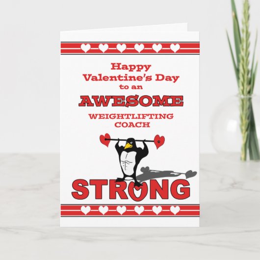 重量挙げのコーチ、ペンギンのためのバレンタインデー シーズンカード (正面)
