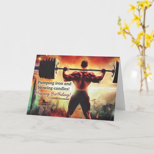 重量挙げをテーマにした誕生日カード カード (黄色い花)