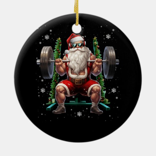 重量挙げクリスマスサンタデッドリフトクリスマス重量 セラミックオーナメント (裏面)