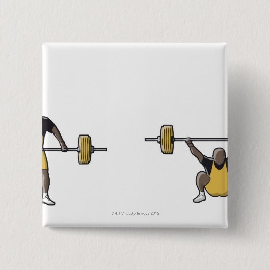 重量挙げステージの4つのバーベルを持ち上げる 缶バッジ (正面)