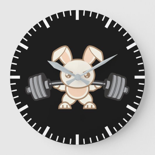 重量挙げバニー漫画 – スクワット – 脚の日，ジム ラージ壁時計 (正面)