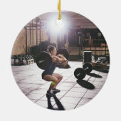 重量挙げバーベルフィットネス2022写真クリスマス セラミックオーナメント (裏面)