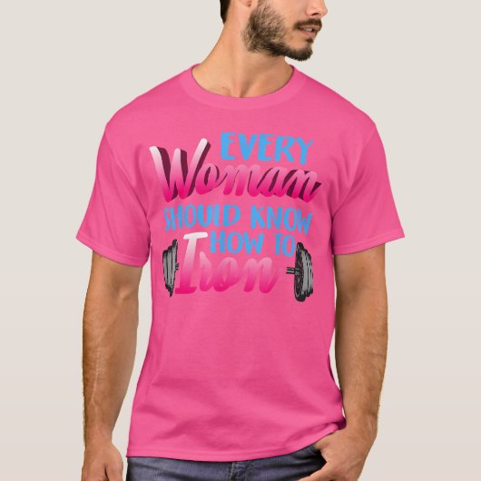 重量挙げバーベル女性ボディビルダー Tシャツ (正面)