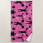 重量挙げフィットネストレーニングスポーツピンクグリッター ビーチタオル (正面)