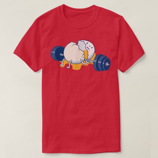 重量挙げ事故ジムおもしろい卵 Tシャツ (デザイン正面)