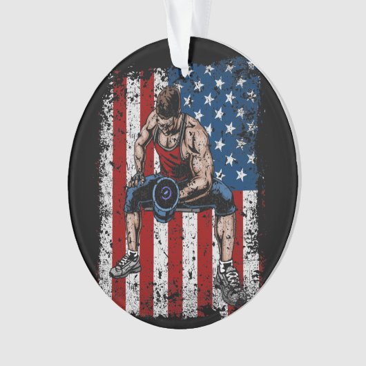 重量挙げ選手のダンベルのフィットネス オーナメント (正面)