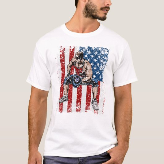 重量挙げ選手のダンベルのフィットネス Tシャツ (正面)