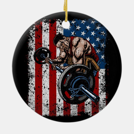 重量挙げ選手の説教者のカールの体育館 セラミックオーナメント (裏面)