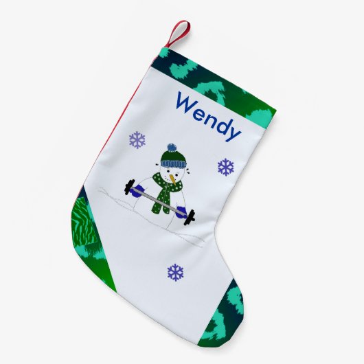 重量挙げ雪だるま スモールクリスマスストッキング (正面 (吊り時))