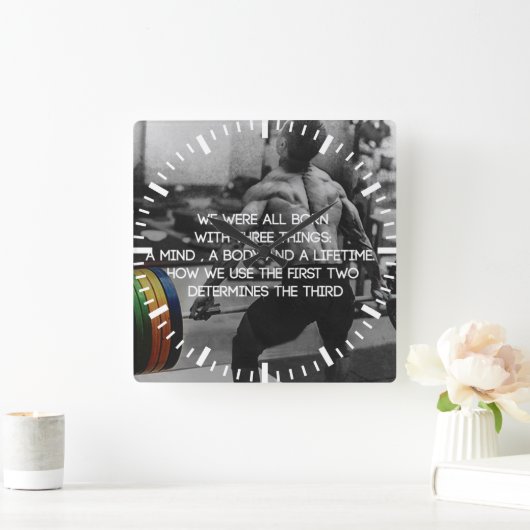 「重量挙げ」トレーニング やる気を起こさせる スクエア壁時計 (ホーム)