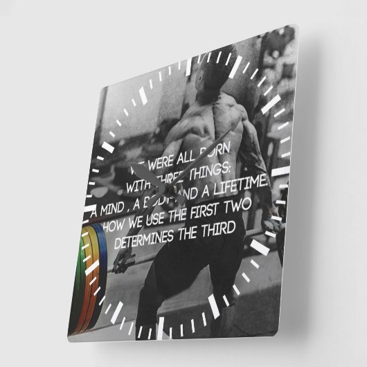 「重量挙げ」トレーニング やる気を起こさせる スクエア壁時計 (傾斜)