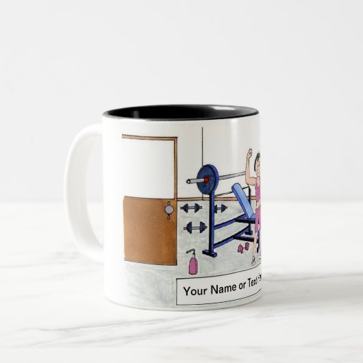 重量挙げ – 女性パーソナライズされた、漫画 ツートーンマグカップ (正面左)