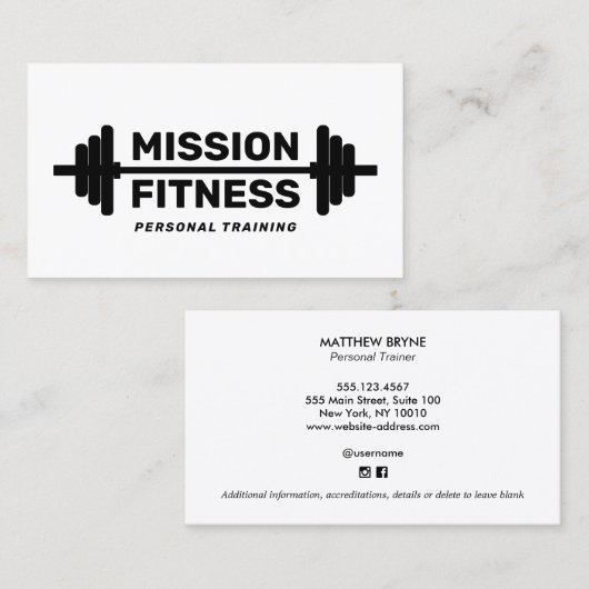 重量訓練パーソナルトレーナー白黒 名刺 (正面/裏面)