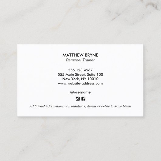 重量訓練パーソナルトレーナー白黒 名刺 (裏面)