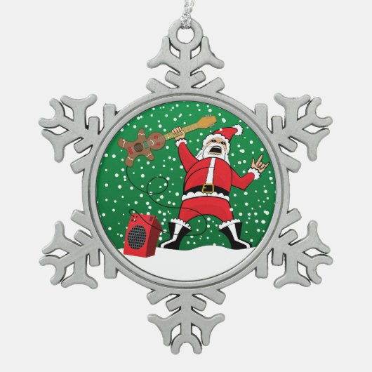 重金属のサンタ スノーフレークピューターオーナメント (正面)