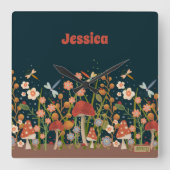 野お洒落花きのこパーソナライズされた スクエア壁時計 (正面)