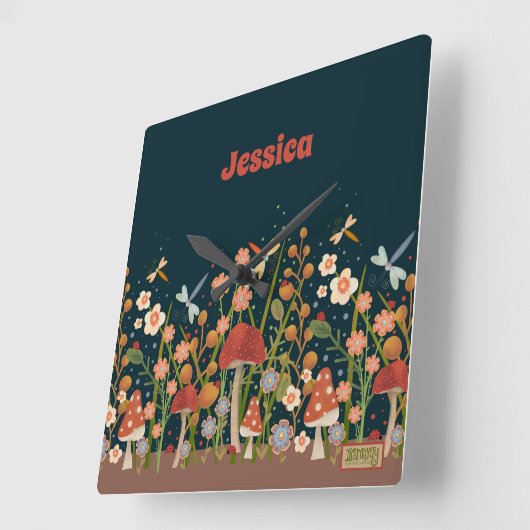 野お洒落花きのこパーソナライズされた スクエア壁時計 (傾斜)