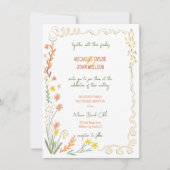 野お洒落花手引き草地結婚の 招待状 (正面)