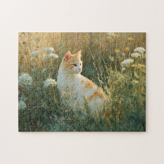 野お洒落花畑の猫 ジグソーパズル (横)