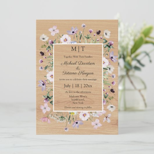 野お洒落花素朴な木造の田舎の結婚式 招待状 (スタンド正面)