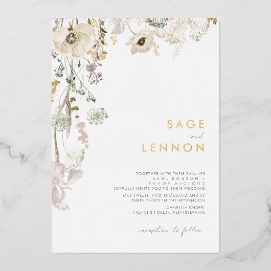 野お洒落花草原 |ゴールドフォイル招待状 箔招待状 (正面)