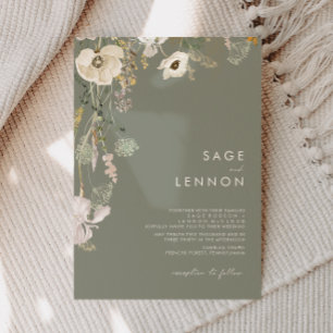 野お洒落花草原 Sage Green 結婚's 招待状