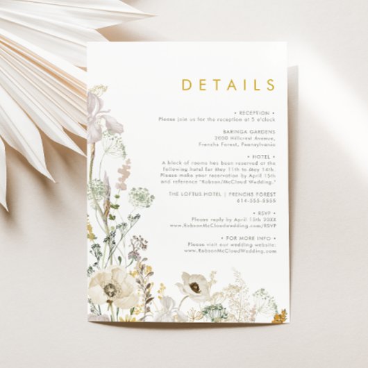 野お洒落花草地の結婚詳細カード 招待状