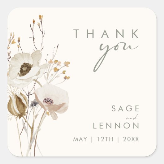 野お洒落花 |アイボリーありがとうステッカー スクエアシール (正面)