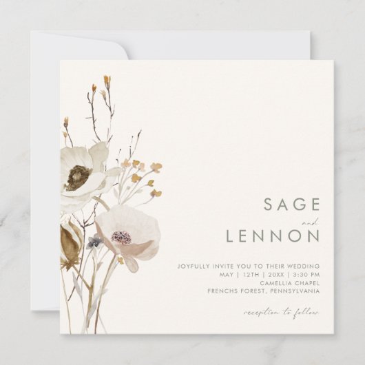 野お洒落花 |アイボリースクエア結婚ズ 招待状 (正面)